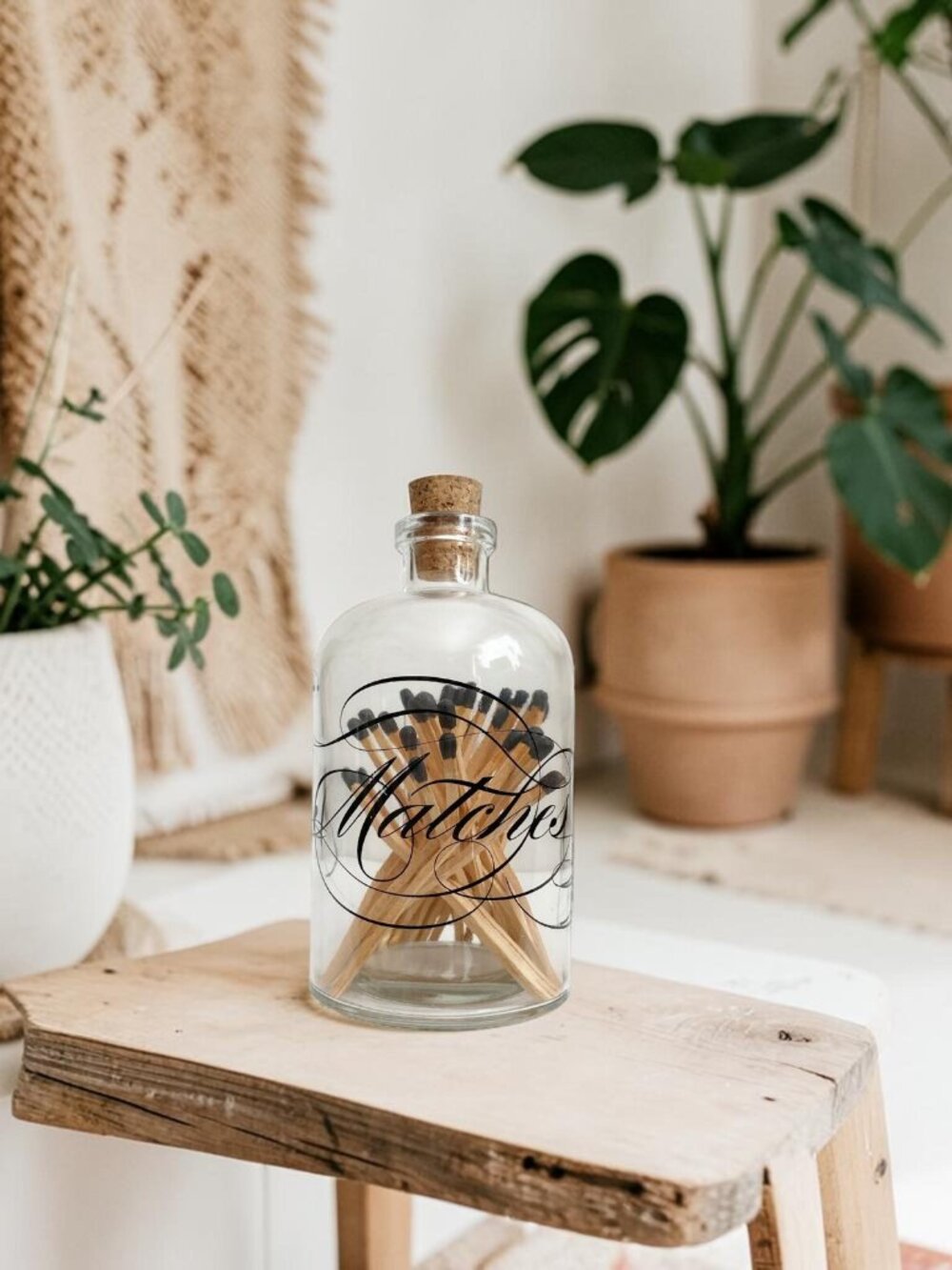 Apothecary Jar with Black Tipped Matches & Cork Stopper - Striker on Bottle